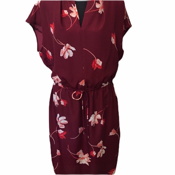 LAUREN RALPH LAUREN FLORAL PRINT BURGUNDY DRESS - Picture 2 of 8